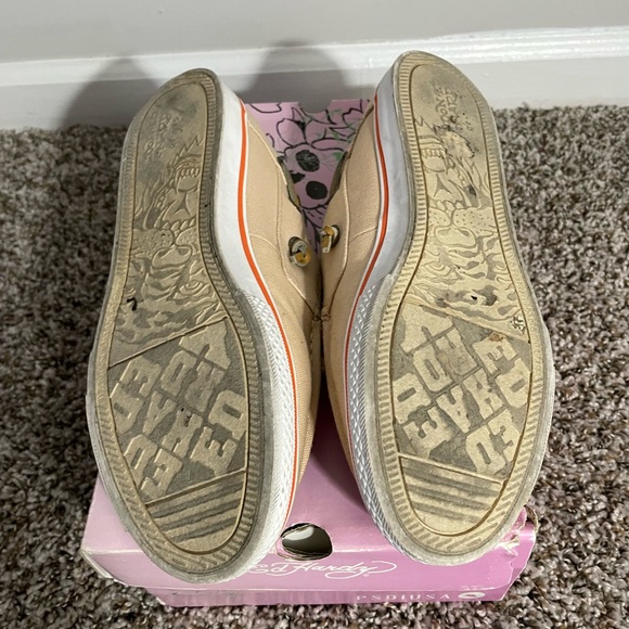 Vintage Ed Hardy Tan & Orange Boat Shoes. Size 7. - Picture 10 of 11
